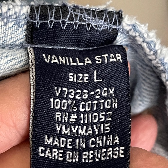 VTG Vanilla Star Distressed Denim Jacket Epaulettes Western - Picture 10 of 10